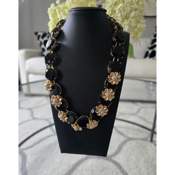 Talbots Black Gold Stone Floral Nexklace New - Picture 1 of 4